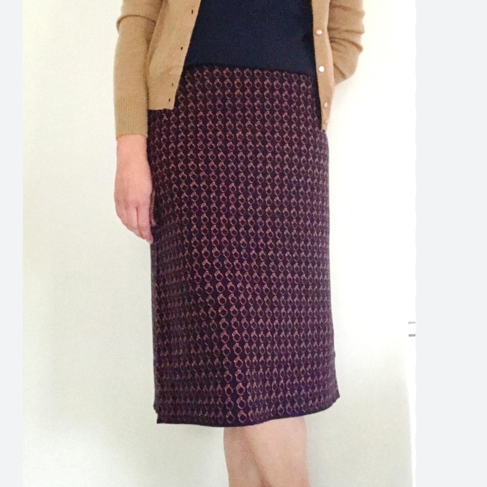 J. Crew Geometric Ring Print Midi Sweater Skirt XL Stretch Knit Business Casual